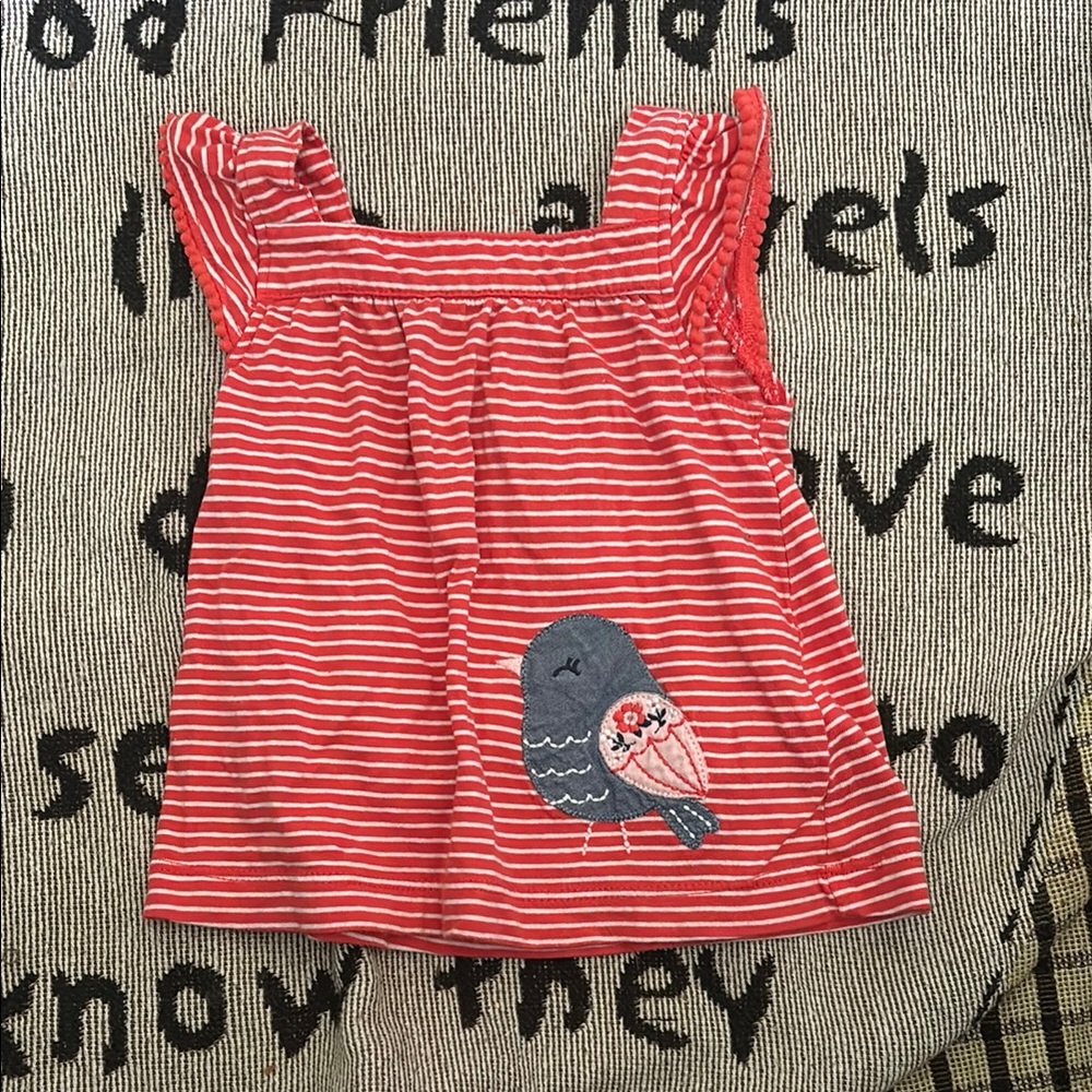 Red and Blue Striped Tank Top with Appliqué